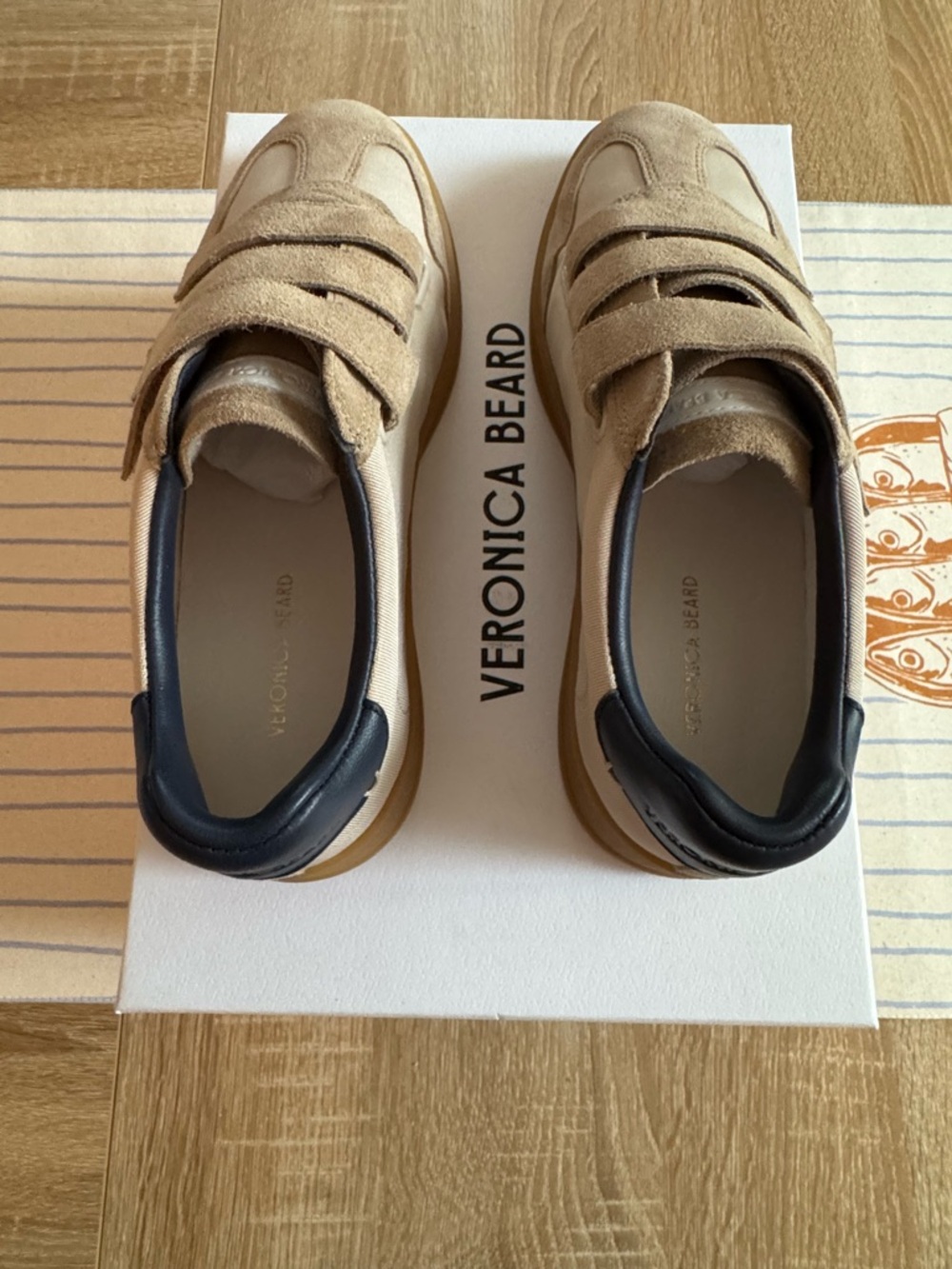 NIB Veronica Beard Reagan Sneakers - Tan Suede and Navy Leather - Size 7.5/8 - Picture 6 of 11